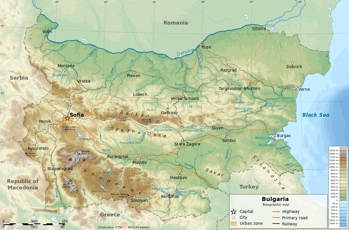 карта Болгарии географии