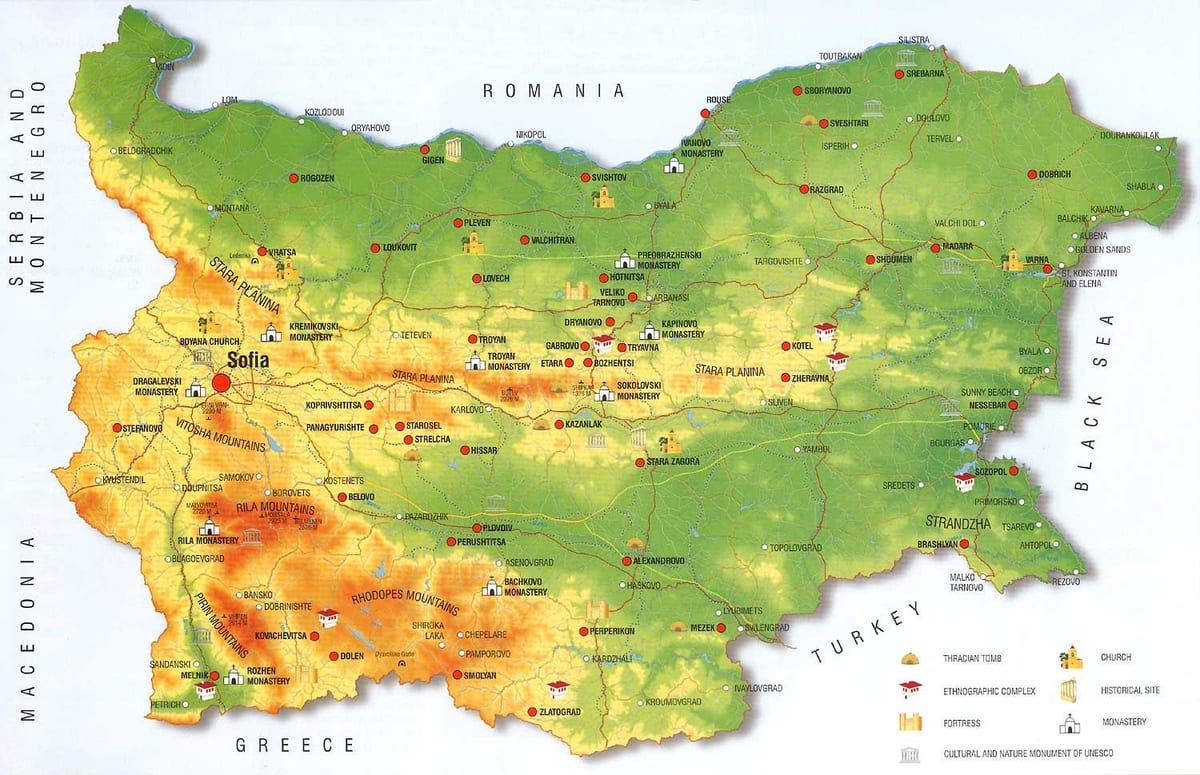 Болгарские горы карта