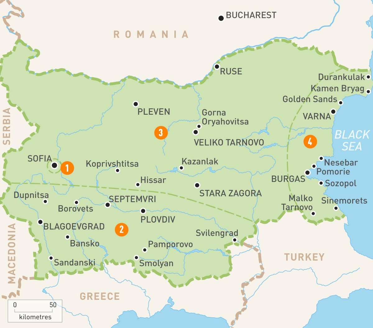 Регионы Болгарии на карте