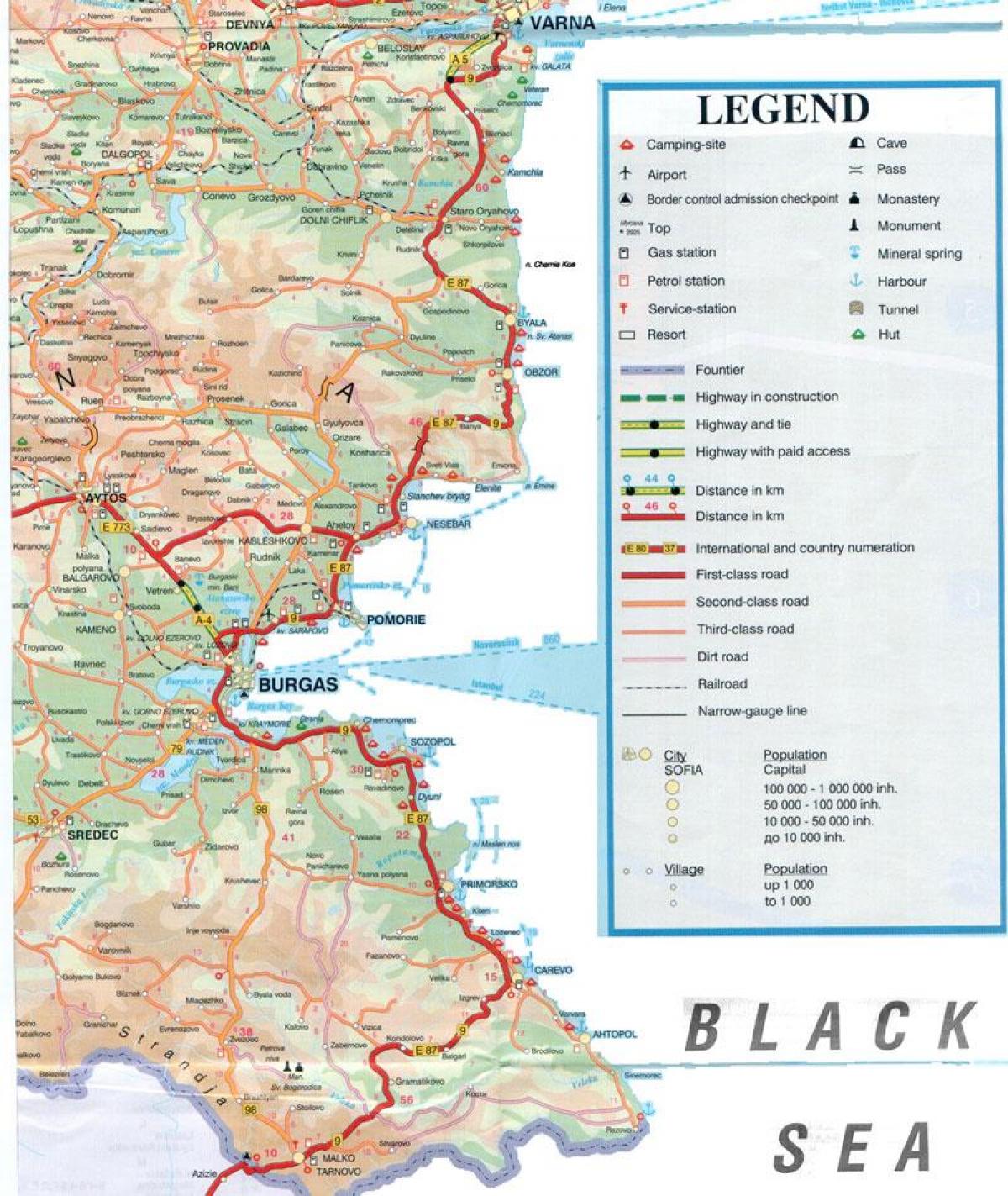 Болгарское побережье Черного моря карта